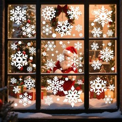 171 pcs Snowflake Window Clings 9 Sheets Christmas 11.81*7.87*0.08, White