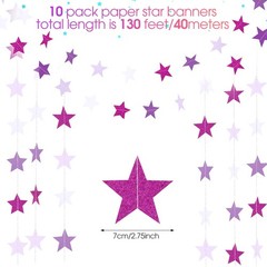Patelai Glitter Star Garland Banner 2026 Graduation 130 feet, Purple,white