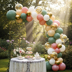 Sage Green and Dusty Pink Balloons, Retro Pink Muted Green White Gold Baby in Bl