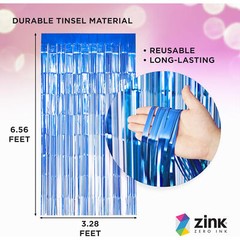 Zink Foil Curtain Backdrop (Blue), Tinsel Streamers for Photo Booths- 2 Pack