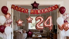 24th Birthday Party Decorations Rose Gold for Women, Birthday Banner Rose Red…