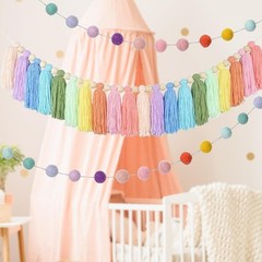 2pcs Boho Tassel Garland,Pom Pom Tassel,6.5 Feet Long 20 Balls Felt Ball Garland