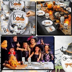 Stylish 200 Pcs Halloween Tableware Set – Plates, Cups & Napkins for 50 Guests