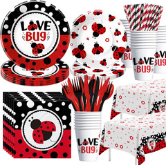 Ladybug Birthday Party Decorations Tableware, Ladybug Party Supplies Girl for Bi