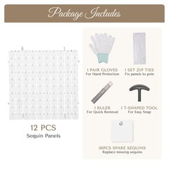 12 Pcs Shimmer Wall Backdrop Panels Square Sequin Party Decoration White 3×4 Ft