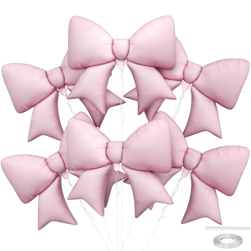 6 Pcs Pink Bow Balloons, 38 Inch Giant Bow Foil Balloons, Elegant Pink Alumin…