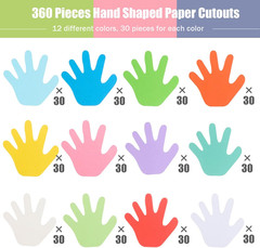 360 PCS Hand Cutouts Paper Shape Assorted Color Handprint Blank Creative DIY