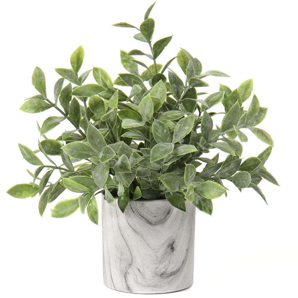 Hollyone Mini Artificial Potted Plants Fake in Marble 8″x9″, Green-#10