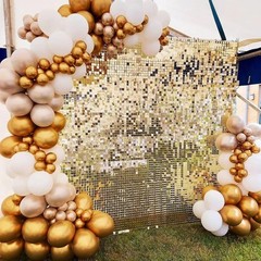 24PCS Gold Shimmer Wall Backdrop Panels 12″x12″ Square Sequins on Grid