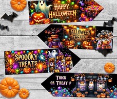 4 Halloween Bright Colourful Spooky Treats Party Decoration Arrows