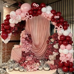 Pink and Red Balloon Arch Kit, Double Stuffed Dark Red White Pink Balloons an…