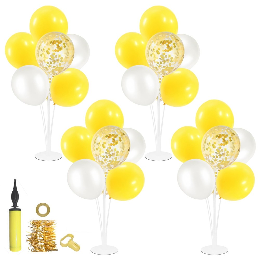 4Set Yellow and White Balloon Stand Table Centerpiece Party Decor