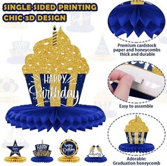 8 Pieces Birthday Centerpiece Table Decoration, Blue and Gold Happy Birthday Hon