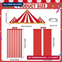 Tingjoo 4 Pcs Carnival Circus Party Decorations Backdrops Red and White Striped