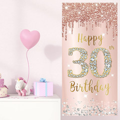 Happy 30Th Birthday Door Banner Backdrop Decorations for Her, Pink Rose Gold 30