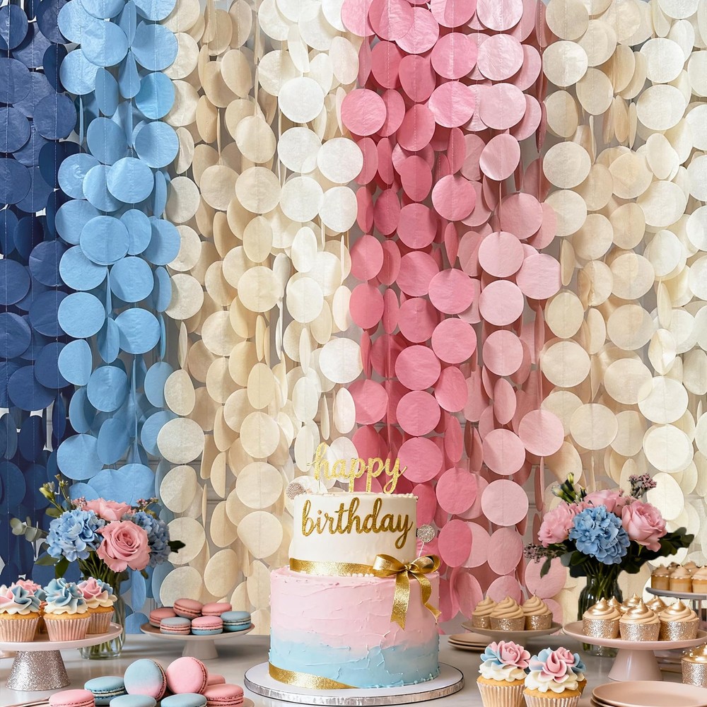 205 Ft Dusty Rose Pink Blue Khaki Beige Circle Dot Backdrop Garland Tissue Po…