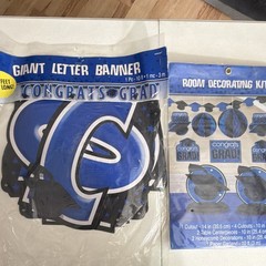 Amscan Congrats Grad Giant Letter Banner 10 ft + Room Decorating Kit Blue