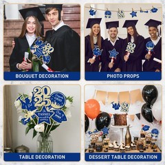 1 PCS Glitter Blue Gold Class Of 2025 Graduation Party Table Centerpieces