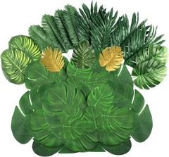 54Pieces 9Kinds Artificial Tropical Leaf Jungle Leaves 54pcs Green & Golden
