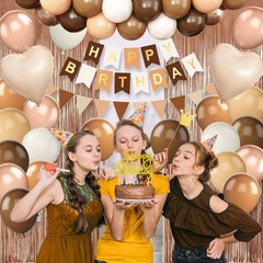 Brown Decorations,Happy Banner Beige Cream Neutral Boho Balloons Fringe Curta…
