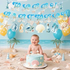 Ocean Beach Party Decorations Summer Beach Banner with 13pcs Nautical Seashel…