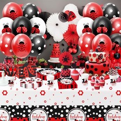 Ladybug Party Balloons Decorations Supplies, 50Pcs Disposable Red Black Polka