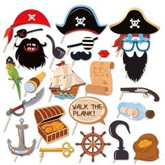 25 Pcs Pirate Photo Booth Props with Stick Pirates of The Caribbean Theme