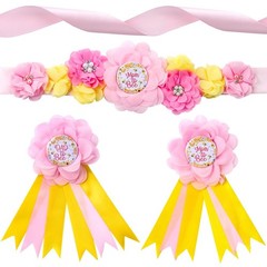 Maternity Sash Corsage Set Mom Daddy To Be Pins Fabric Flower Baby Shower Prop