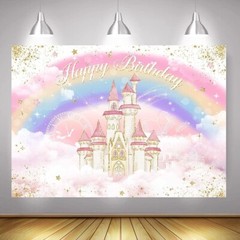 Mocsicka Princess Castle Birthday Backdrop Watercolor Pastel Rainbow Birthday Ph