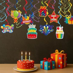 Colorful Birthday Hanging Swirl Decorations, 36ct Paper Ceiling Decor Set with C