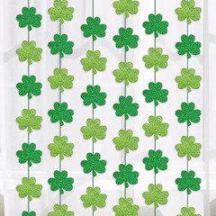6Pcs 29.5Ft St Patricks Day Garland, Glitter Green Shamrock