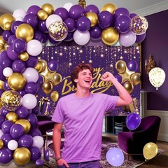 Purple and Gold Decorations for ,Party Supplies with Happy Backdrop,Balloon G…