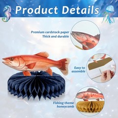 12PCS Fishing Birthday Party Decorations Gone Fishing Honeycomb Table Centerp…