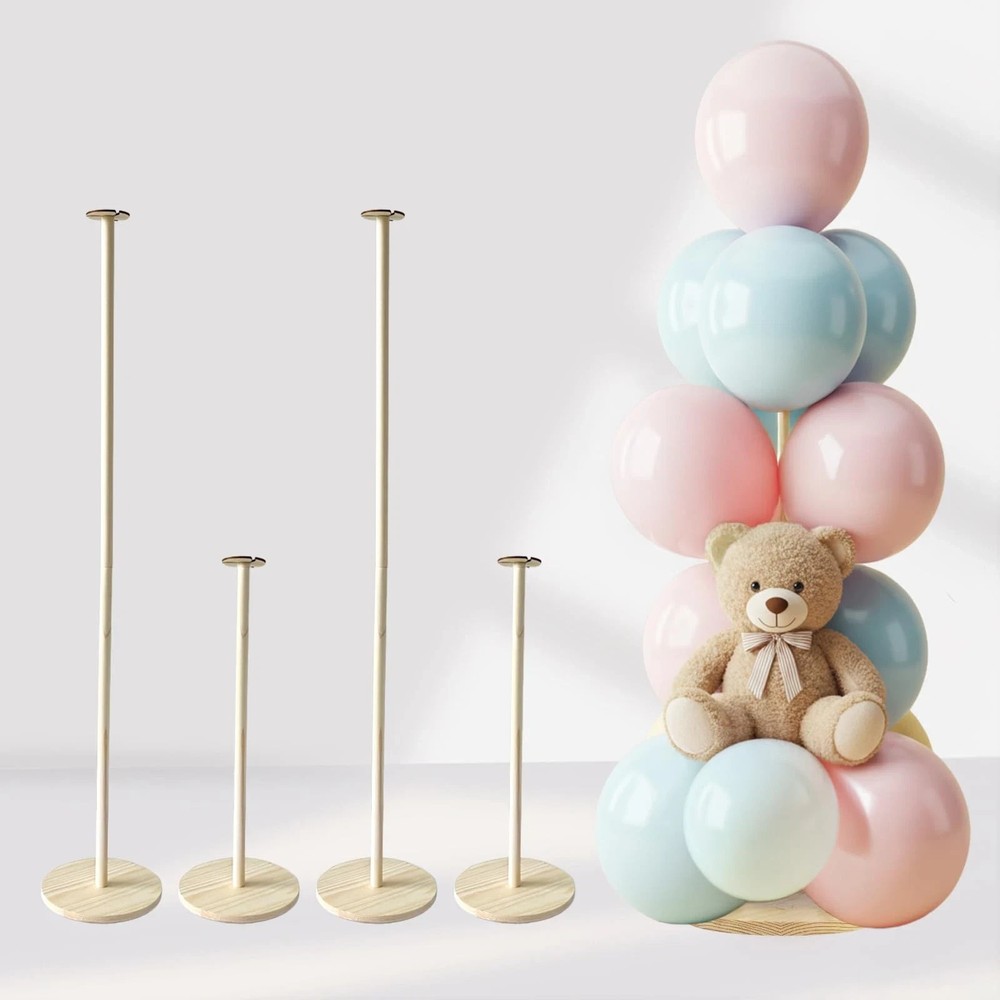 AerWo Wooden Balloon Stand Kit, 31.5 Inch 4 Pack Balloon Sticks with Base for…