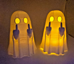 Funny Ghost Tea Light Holders – Set of 2 Middle Finger Ghosts – Halloween Decor
