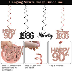 12PCS 90Th Birthday Decorations for Women, Rose Gold Vintage 1936 Happy 90Th