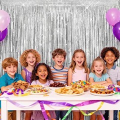 2 Pack Shiny Silver Foil Fringe Curtains | Party Streamers & Photo Booth