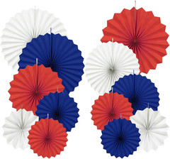 Paper round Fan Party Decorations, Blue Yellow Hanging Fans for Carnival Circus,