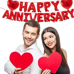 16 Inches Red HAPPY ANNIVERSARY Letter Balloons Banner with Two 18-Inch Heart…