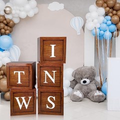 Twins Baby Shower Decorations Baby Boxes with Letters 5pcs Wood Baby Brown