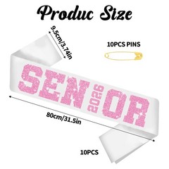 10 PCS Senior 2026 Graduation Sashes White Class Sash Pink Glitter Print Props