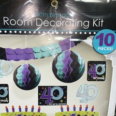 40th Birthday Decorating Kit 10 Pieces Purple & Teal Party Supply