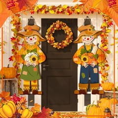 Shellwei 2 Pcs Thanksgiving Scarecrow Door Decor Fall Porch Sign Decoration F…