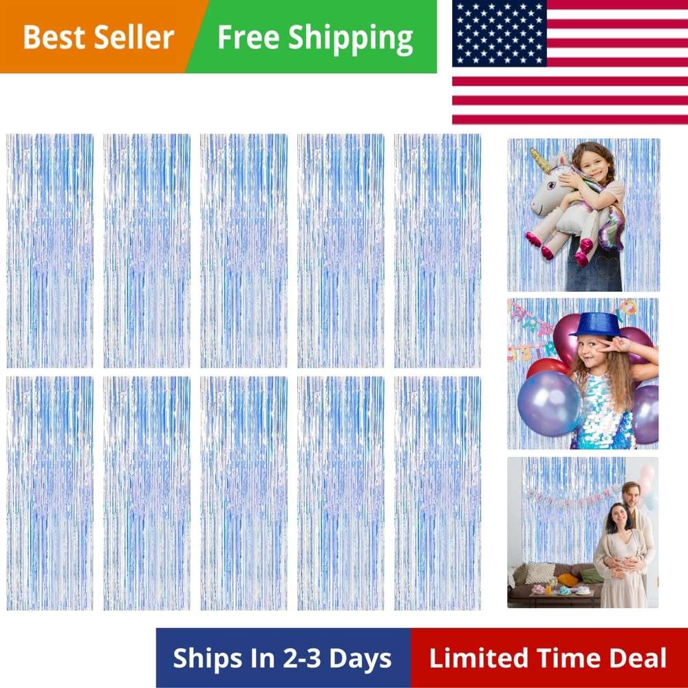 10 Pack Iridescent Backdrop Party Decorations Tinsel Curtain Party Backdrop F…