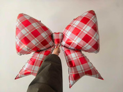 Red Bow Balloons Gingham Bows Balloons Red and White Christmas Decor Pizza Party