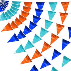 2P Blue LightBlue Orange Party Decorations – Metallic Fabric Triangle Pennant…