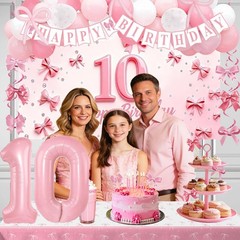 Pink Bow 10th Birthday Decorations for Girls, Coquette Themed 10 Year Old Gir…