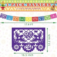 Mexican Party Decorations 18 FT Large Fiesta Banner, Plastic Papel Picado Themed
