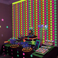 Neon Party Decorations – 2 Pcs Colorful Fluorescent Disco Tinsel Curtains Neon S