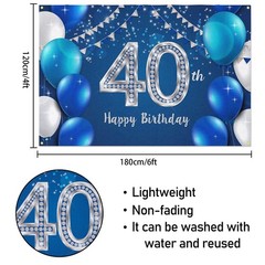 HAMIGAR 6x4ft Happy 40th Birthday Banner Backdrop – 40 5.9 x 3.9 foot, Blue